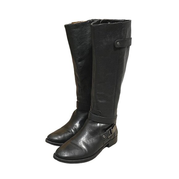 Arturo Chiang Women's Boots Black Leather Chrome Buckle Straps Riding  Size 7.5W - Picture 1 of 11